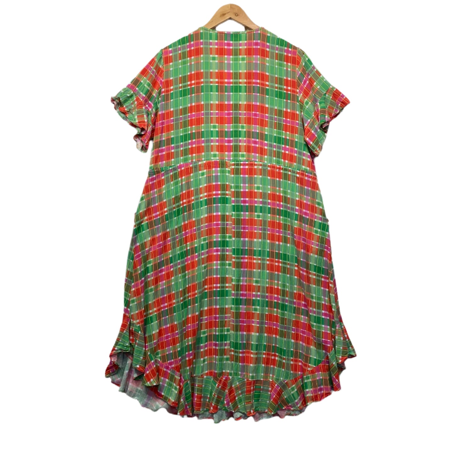 Little Party Dress Size 18 Multicoloured Check Pockets Rayon Drawstring Waist