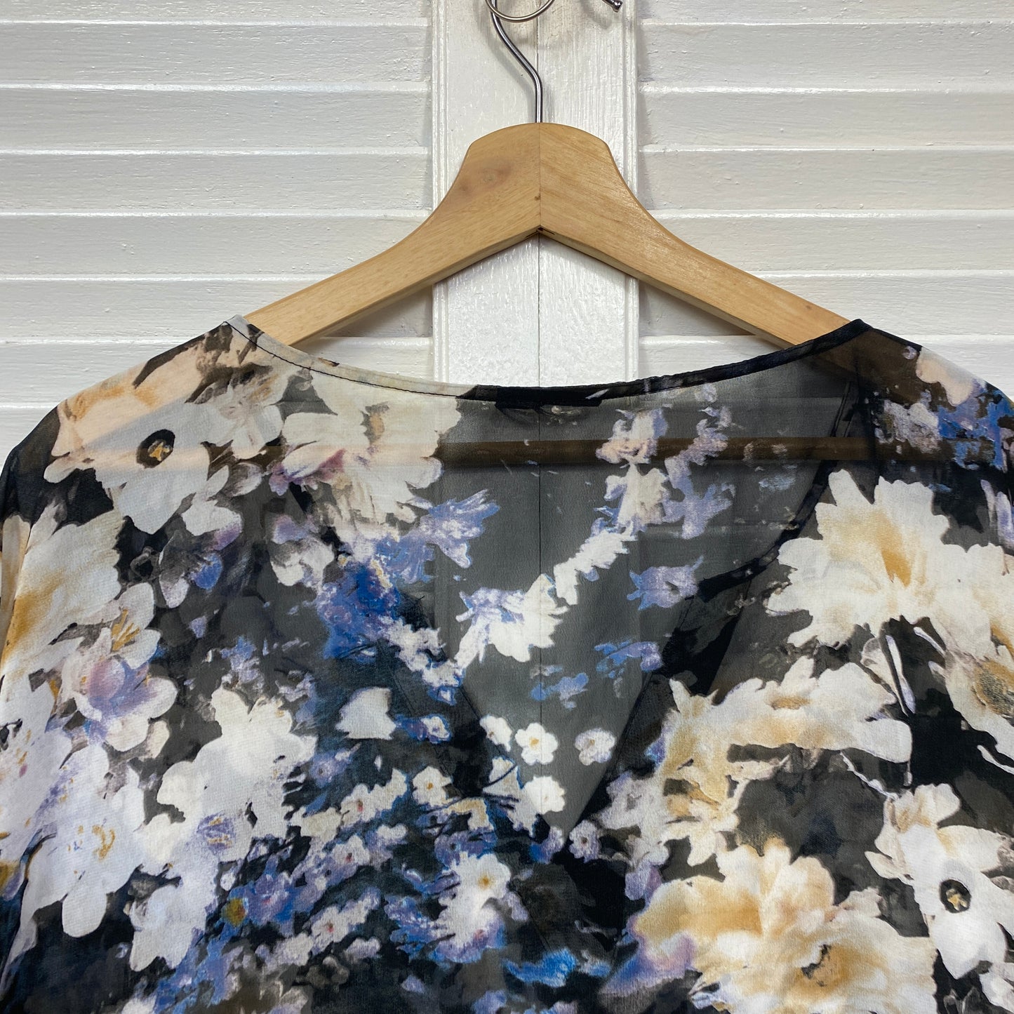 Floral Kaftan Top Size 16 18 Sheer Floral Short Sleeve