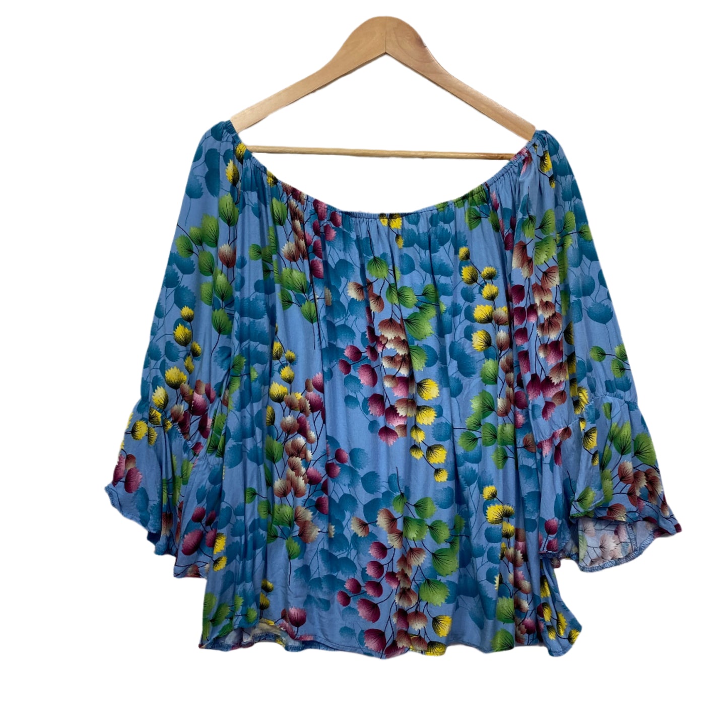 Missy Q Top Size 18 Multicoloured Floral Bell Sleeve Rayon