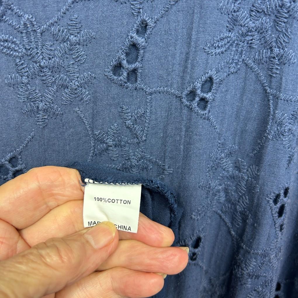 Henry Oscar Navy Broderie Cotton Dress - Size 16