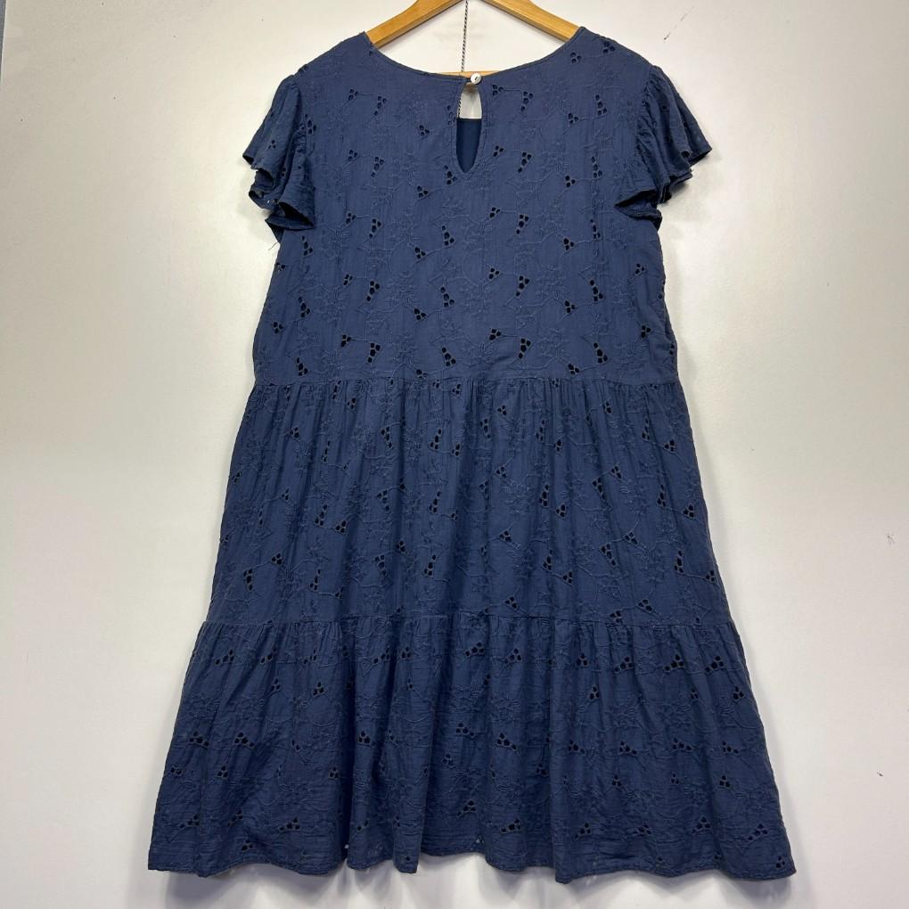 Henry Oscar Navy Broderie Cotton Dress - Size 16