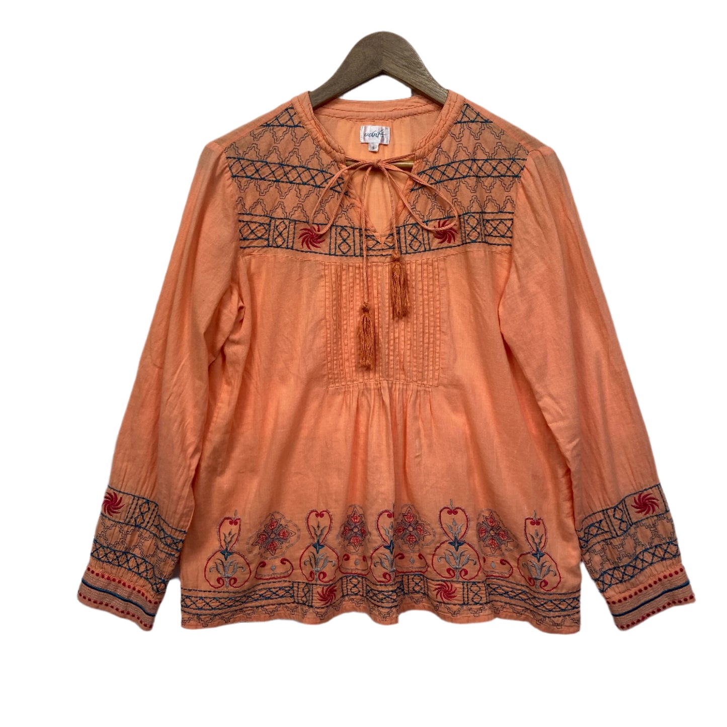 Adrift Top Size 12 / Small Oversized Long Sleeve Boho Embroidered