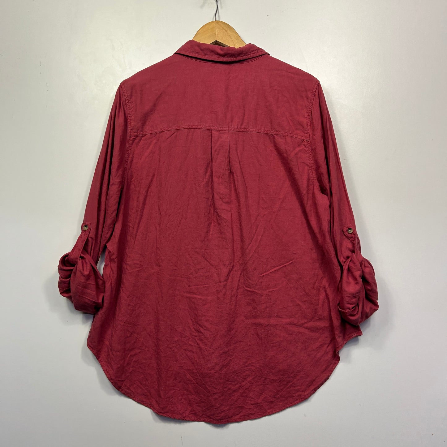 & me Red Button Up Roll Tab Linen Shirt - Size 16