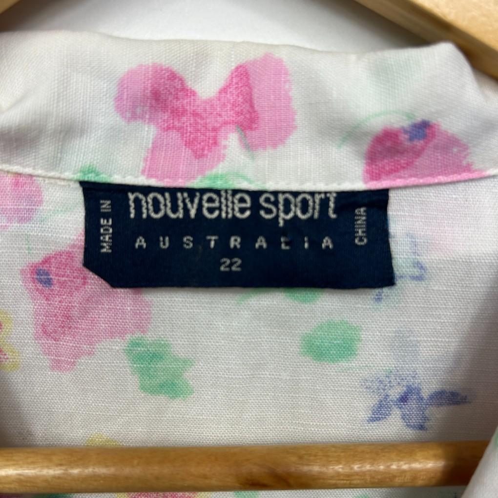 Nouvelle Sport White Floral Linen Shirt - Size 22