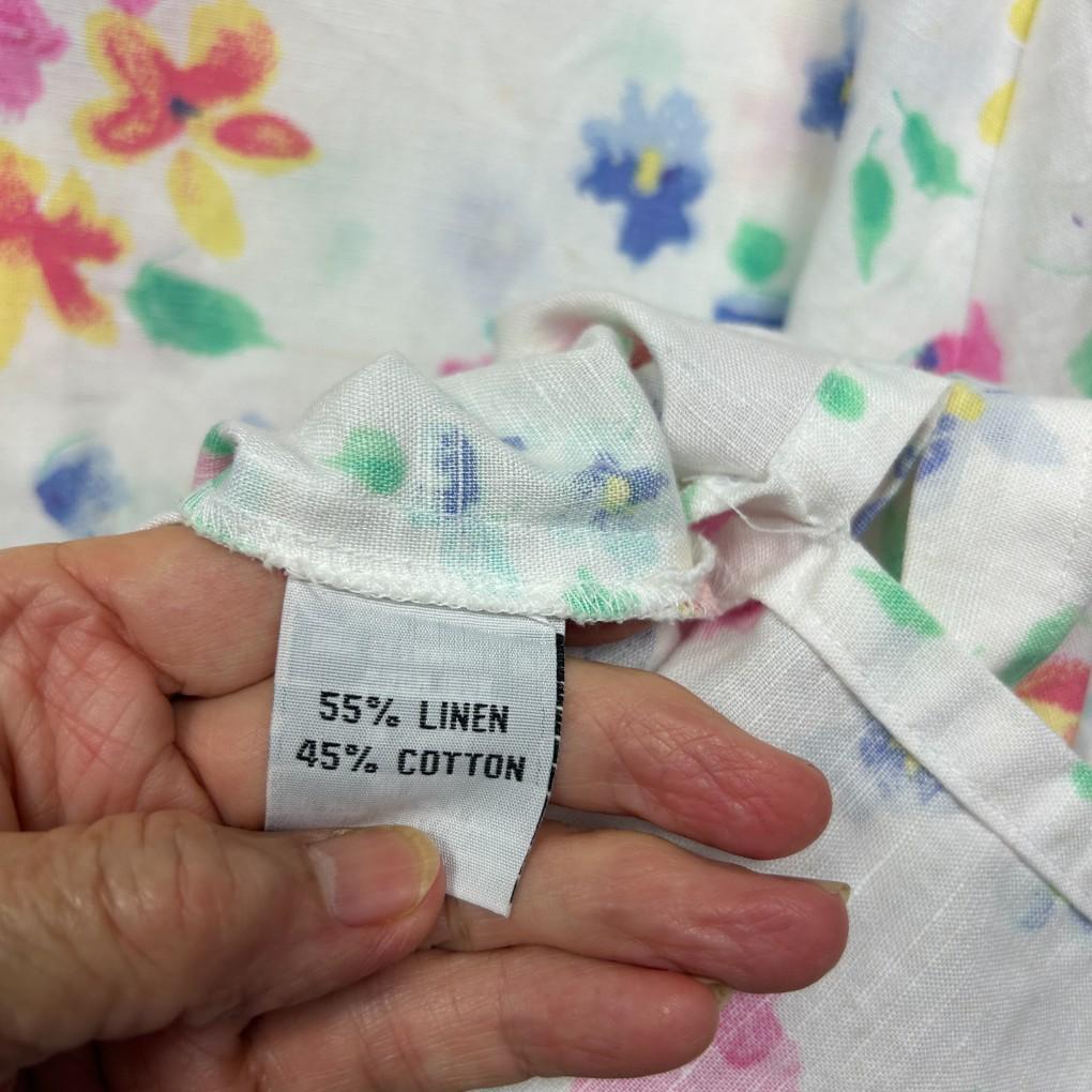 Nouvelle Sport White Floral Linen Shirt - Size 22