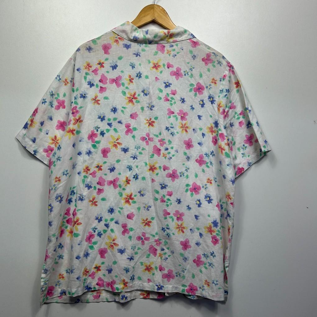 Nouvelle Sport White Floral Linen Shirt - Size 22