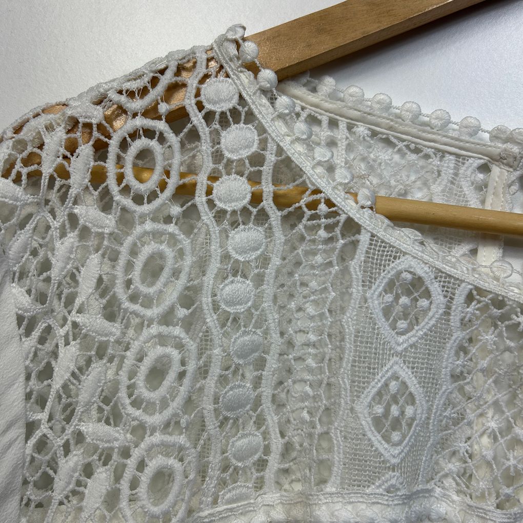Basque White Crochet  Boho Top - Size 22