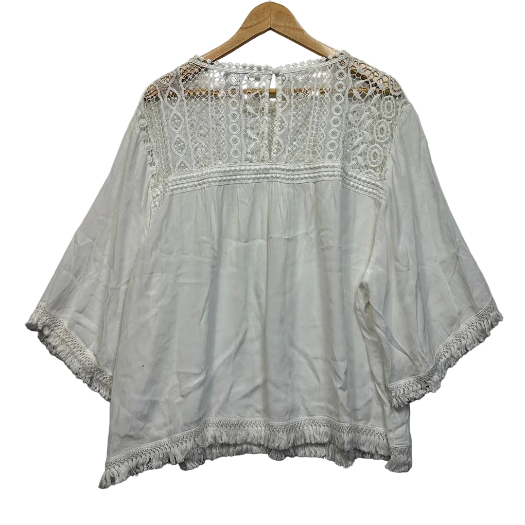 Basque White Crochet  Boho Top - Size 22