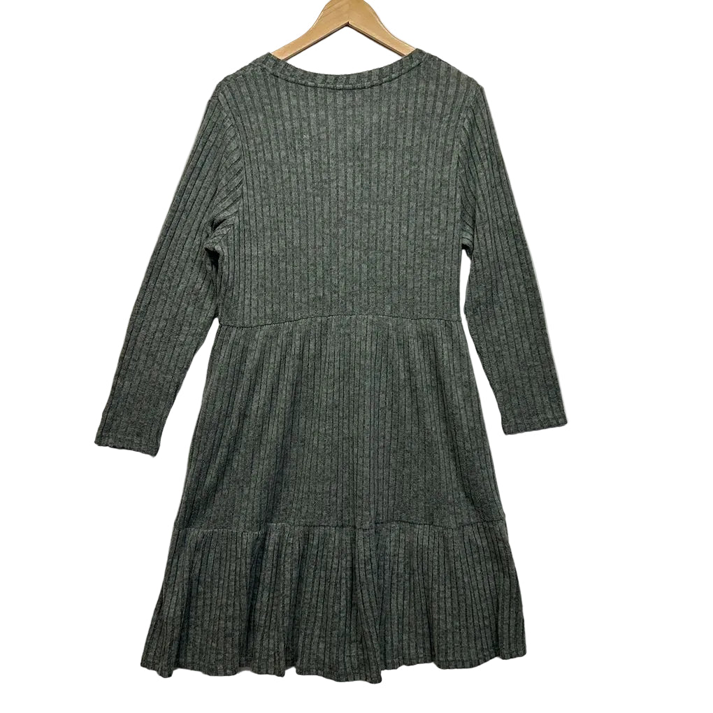 Green Long Sleeve Ribbed Dress - Size XL