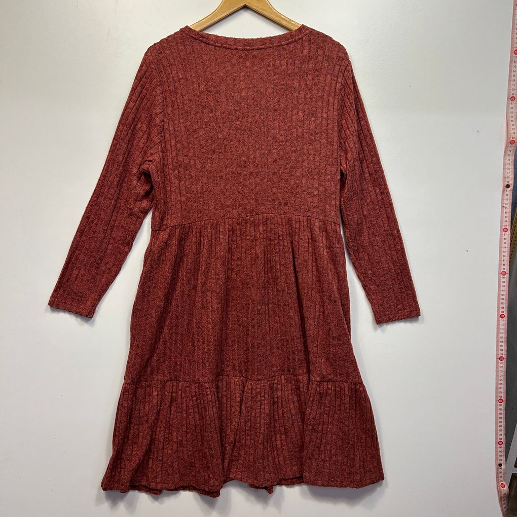 Rust Long Sleeve Ribbed Dress- Size XL