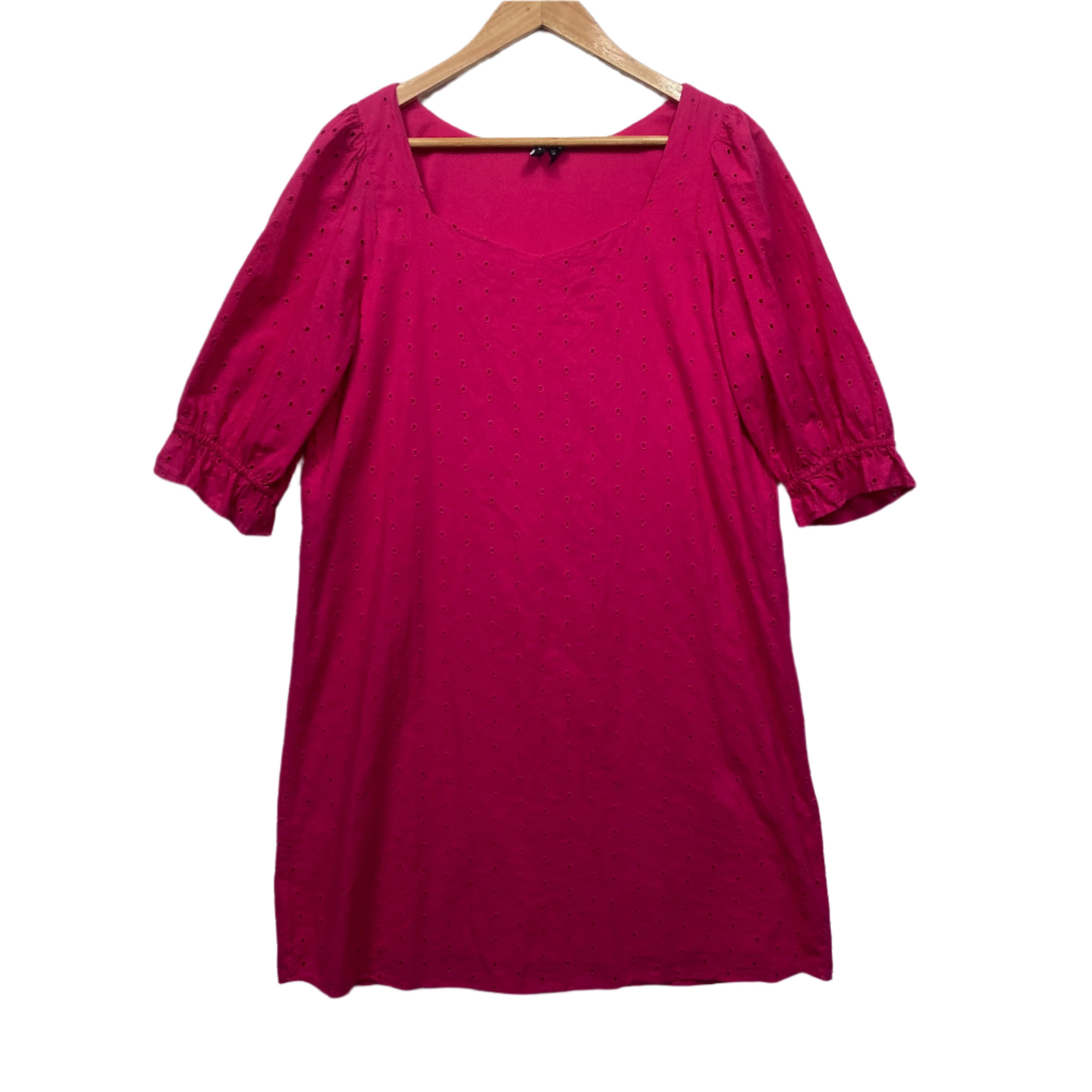 Vero Moda Broderie Dress Size 14 Large Pink Short Sleeve Embroidered ...