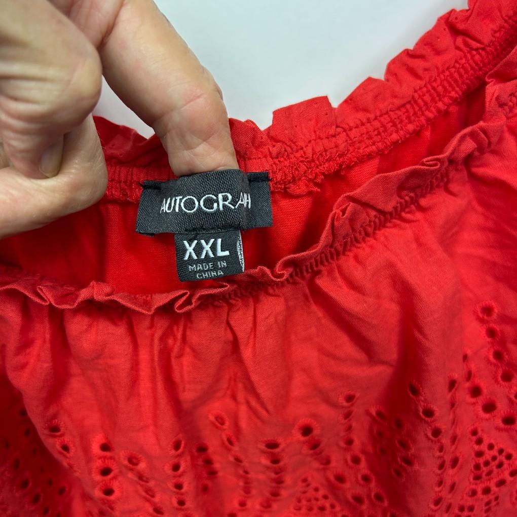 Autograph Red Broderie Cotton Top - Size 22/XXL
