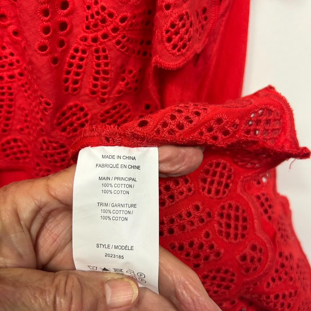 Autograph Red Broderie Cotton Top - Size 22/XXL