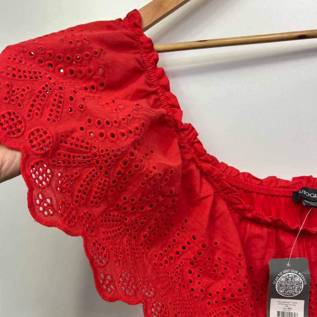 Autograph Red Broderie Cotton Top - Size 22/XXL