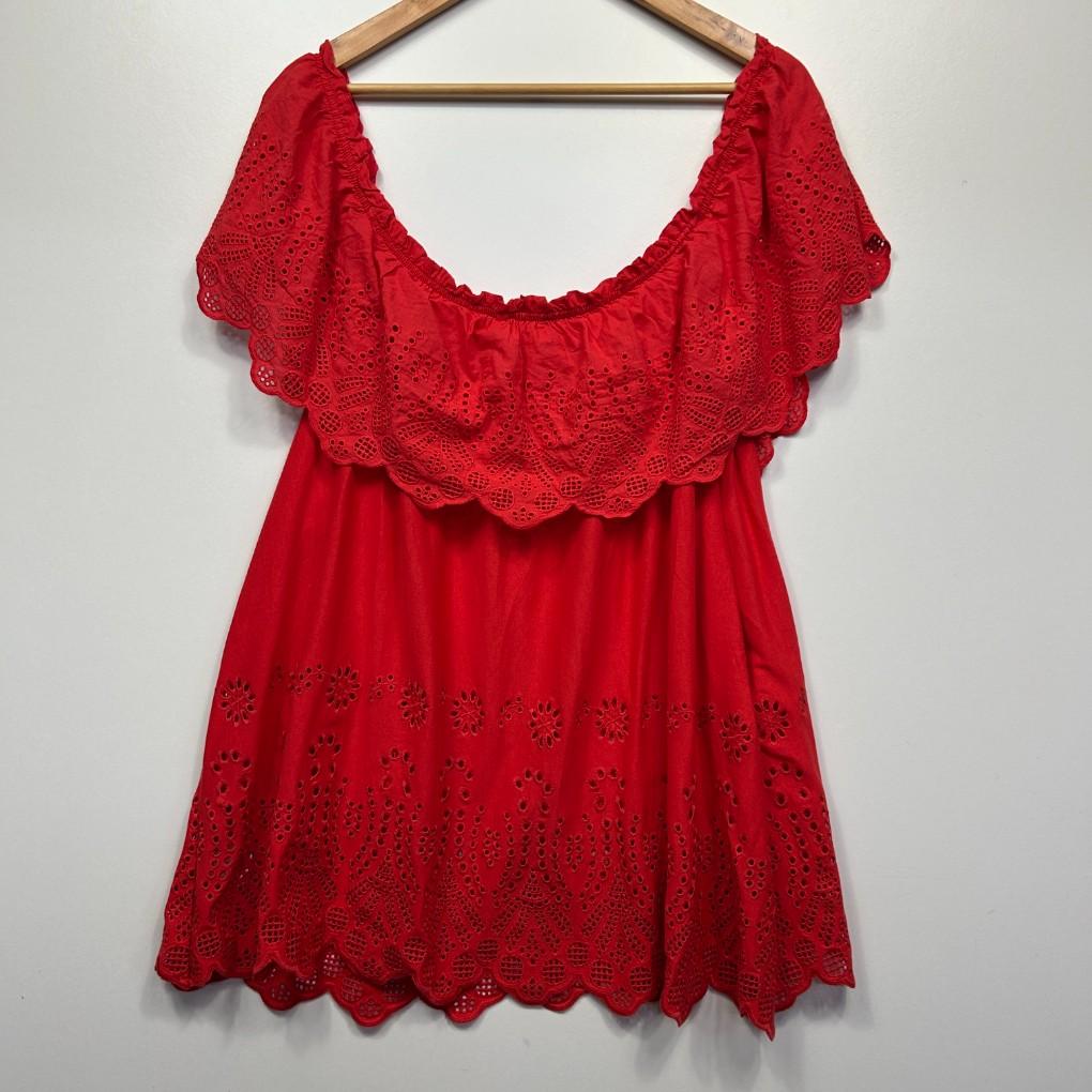 Autograph Red Broderie Cotton Top - Size 22/XXL