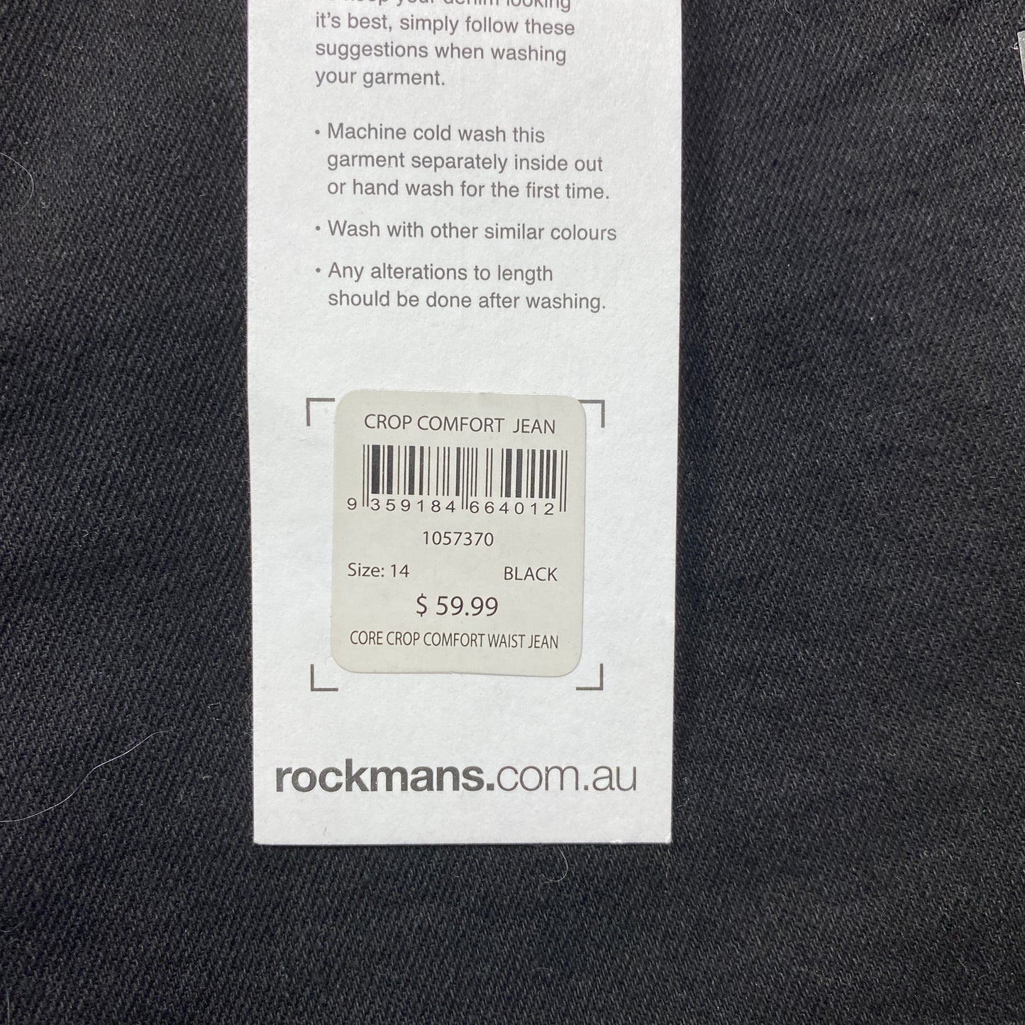 Rockmans crop Jeans Size 14 Black Comfort Elastic Waist New