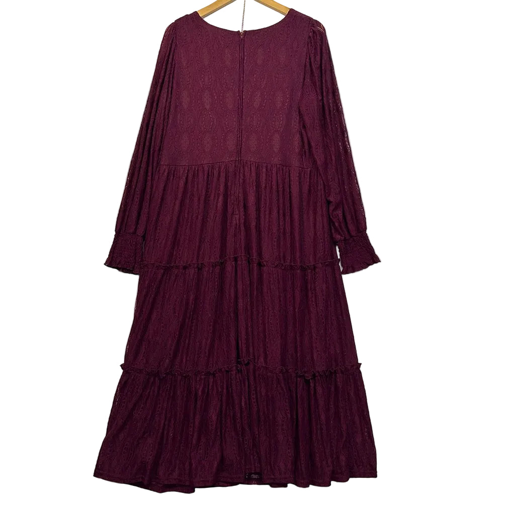 Hell Bunny Burgundy Lace Maxi Dress - Size 18