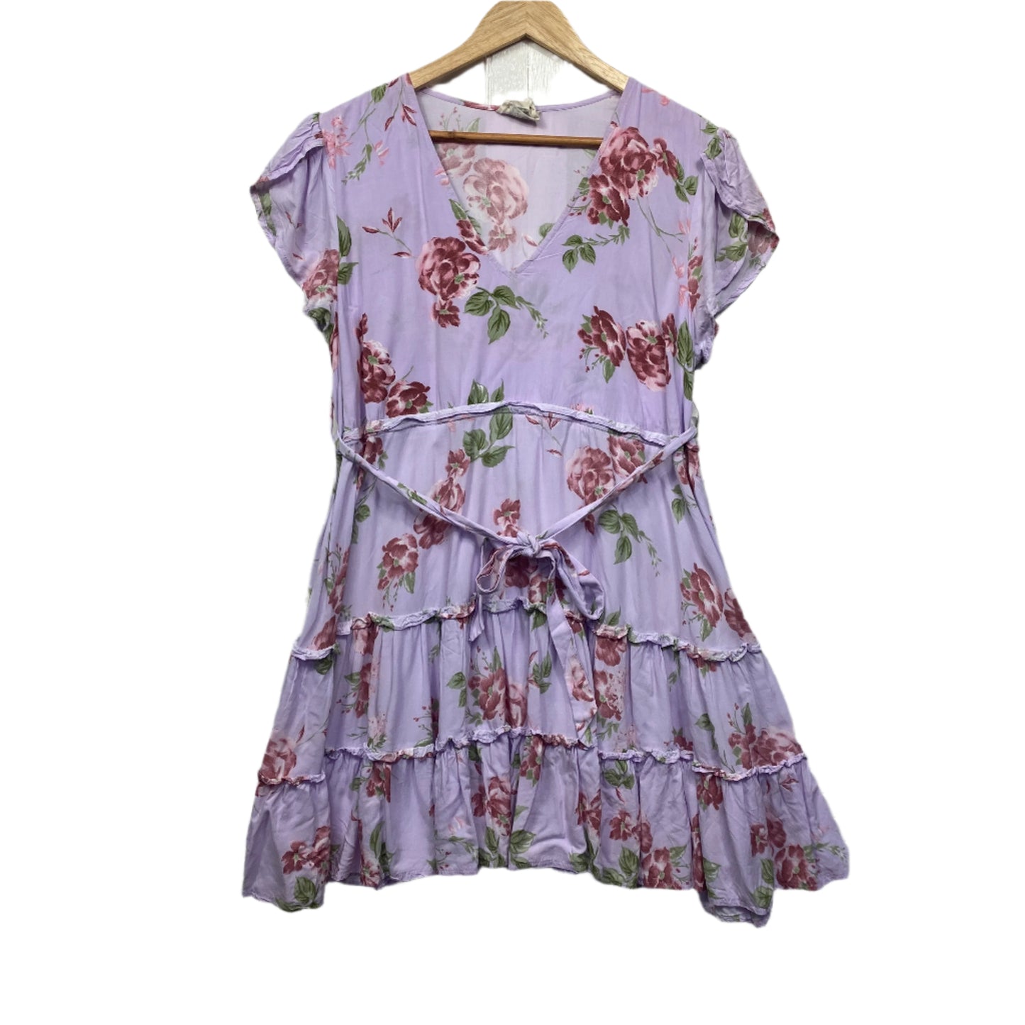 JAASE Dress Size Large 14 Purple Short Sleeve Floral Rayon