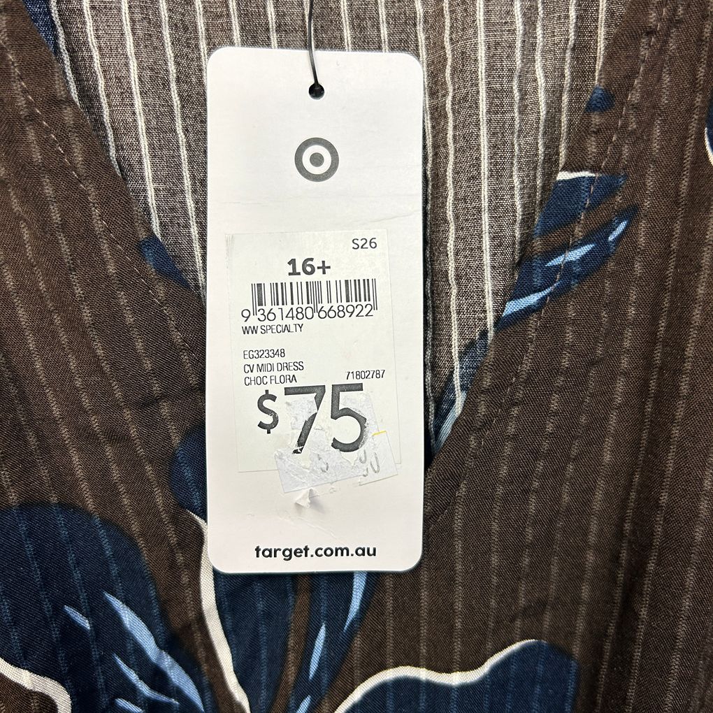Target Chocolate Blue Floral Midi Dress - Size 16