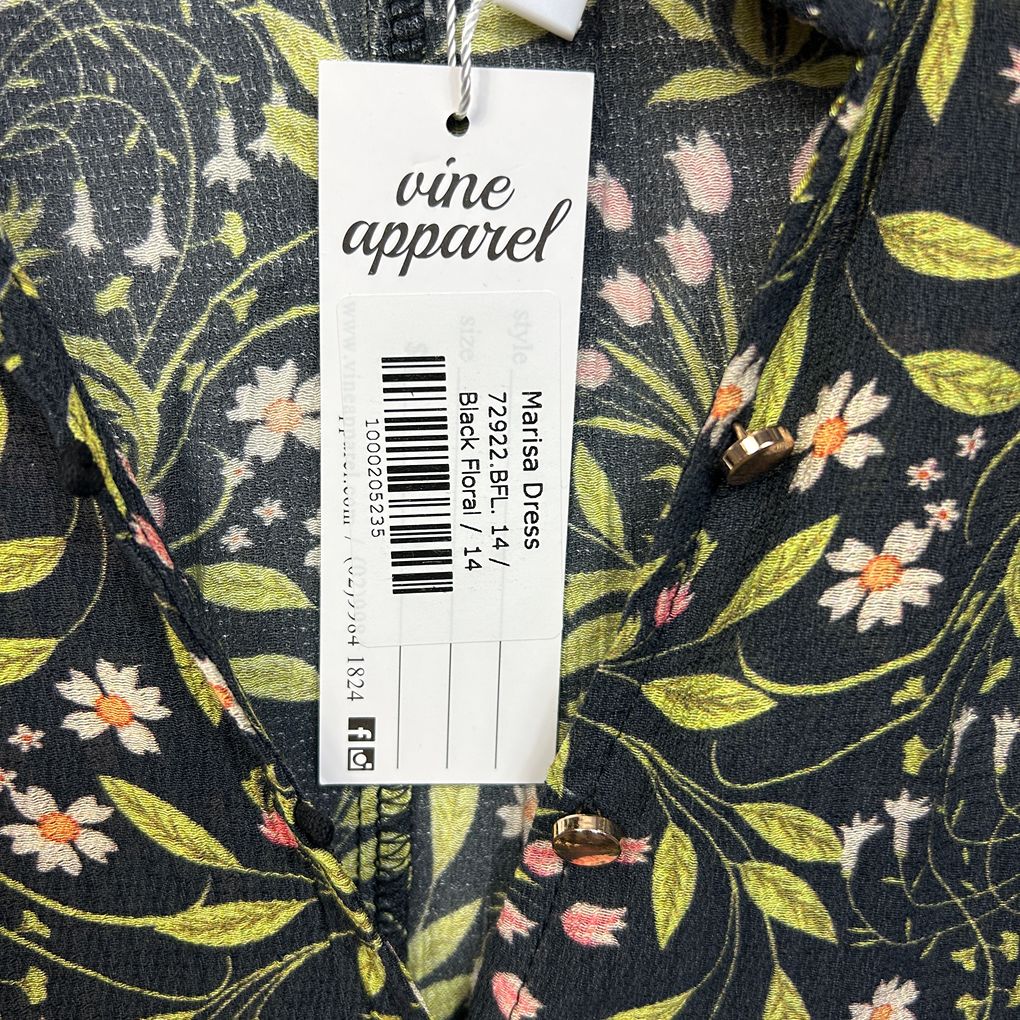 Vine Apparel Black Floral Dress - Size 14