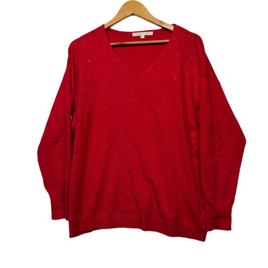 Noni B Jumper Knit Top Size 16 XL Red Long Sleeve Beaded