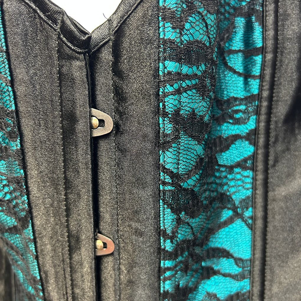 iCollection Black and Teal Lace Corset - Size 44/14-16