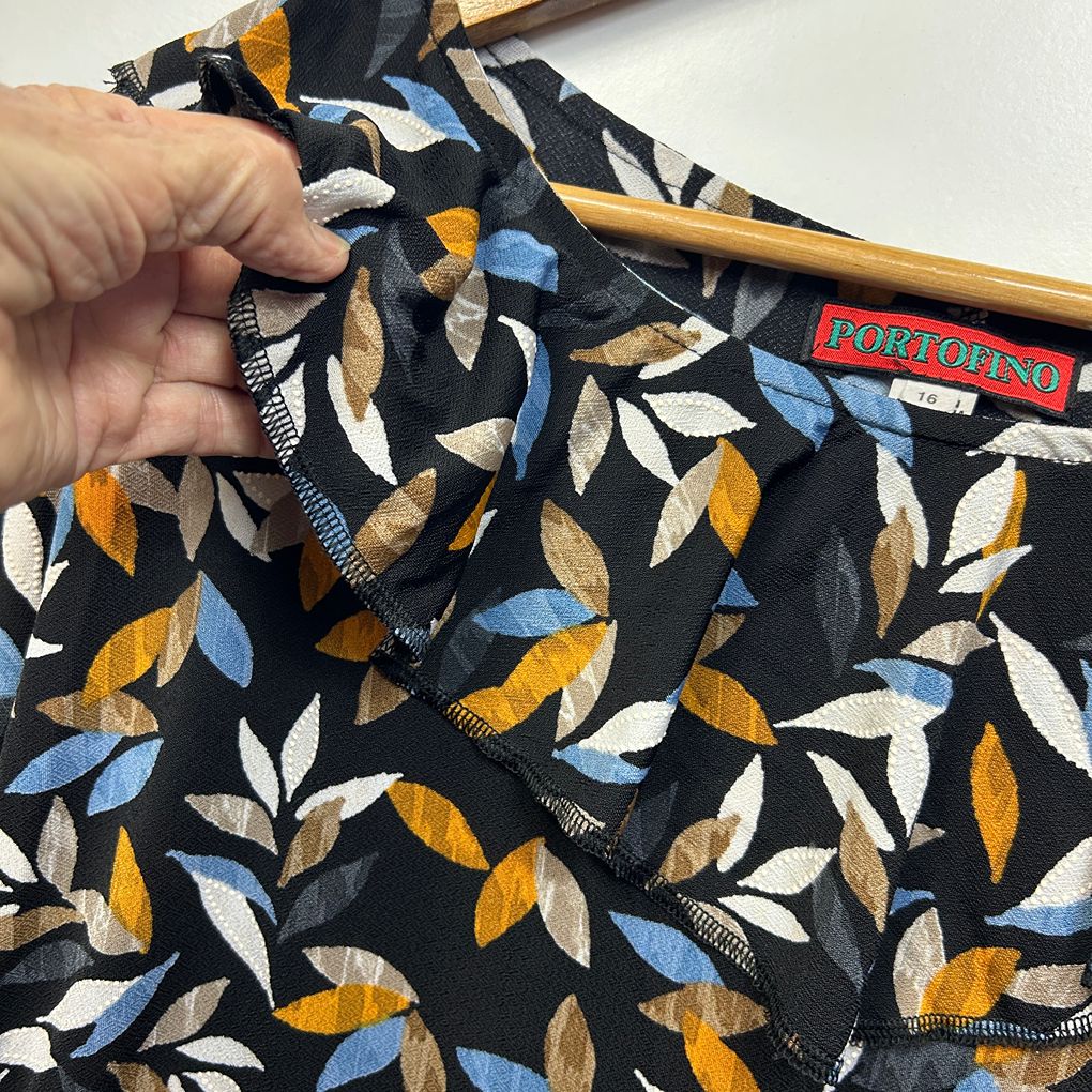 Portofino Black Leaf Print Top and Skirt Set - Size 16