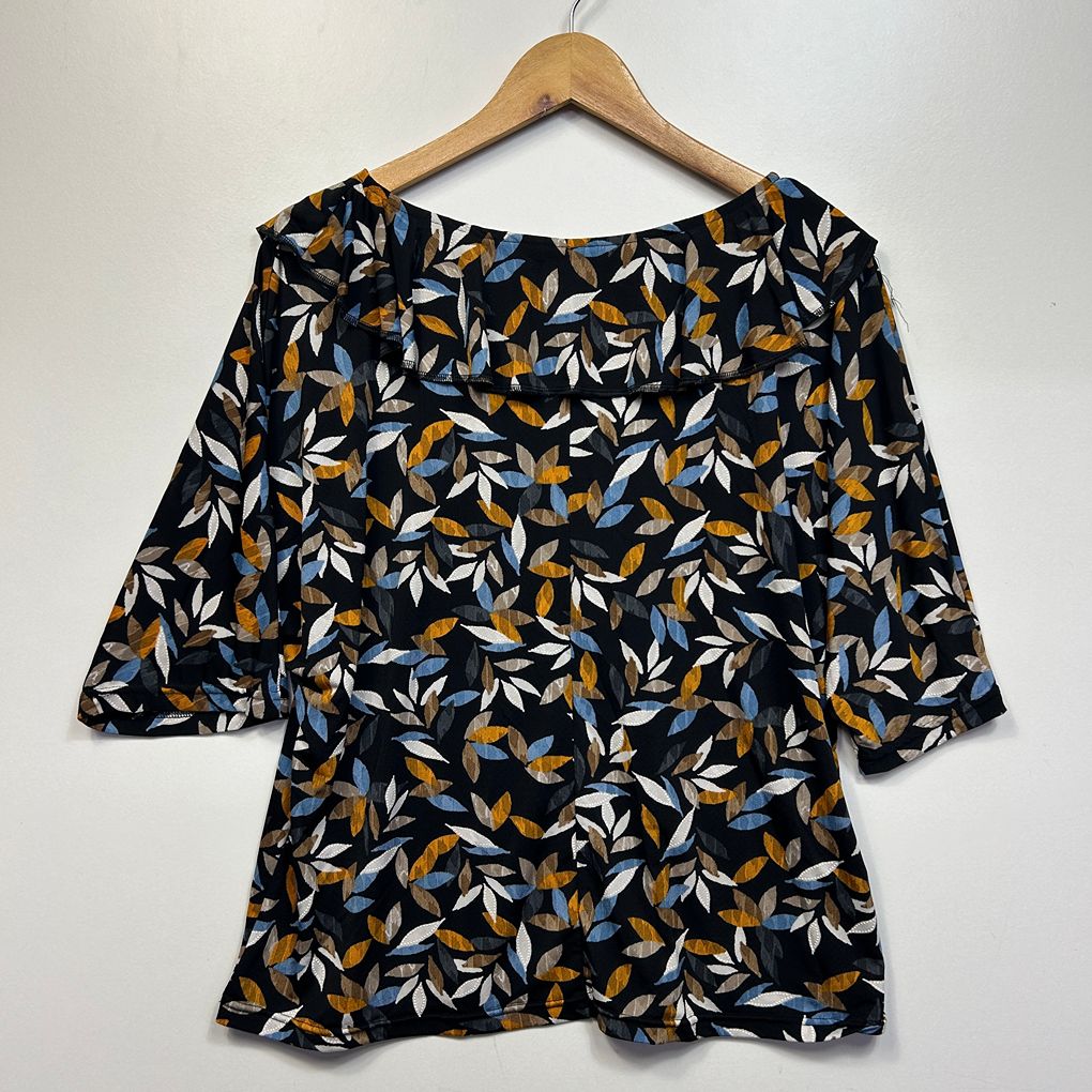 Portofino Black Leaf Print Top and Skirt Set - Size 16