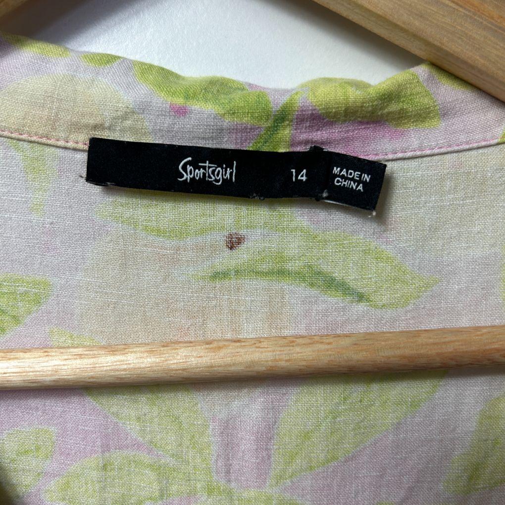 Sportsgirl Green Floral Linen Shirt - Size 14