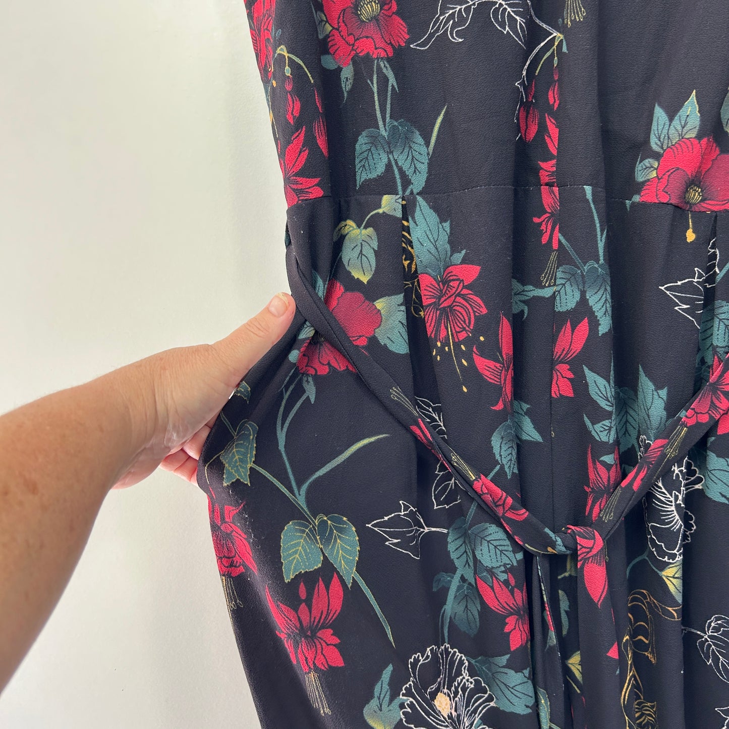 City Chic Black Floral Print Jumpsuit - Size 16