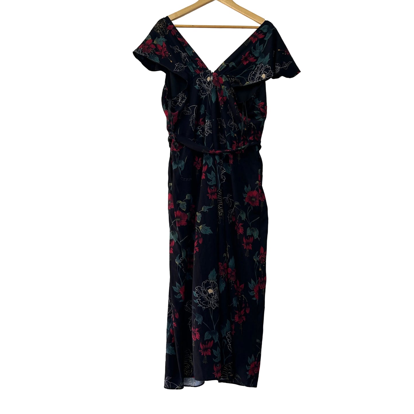 City Chic Black Floral Print Jumpsuit - Size 16