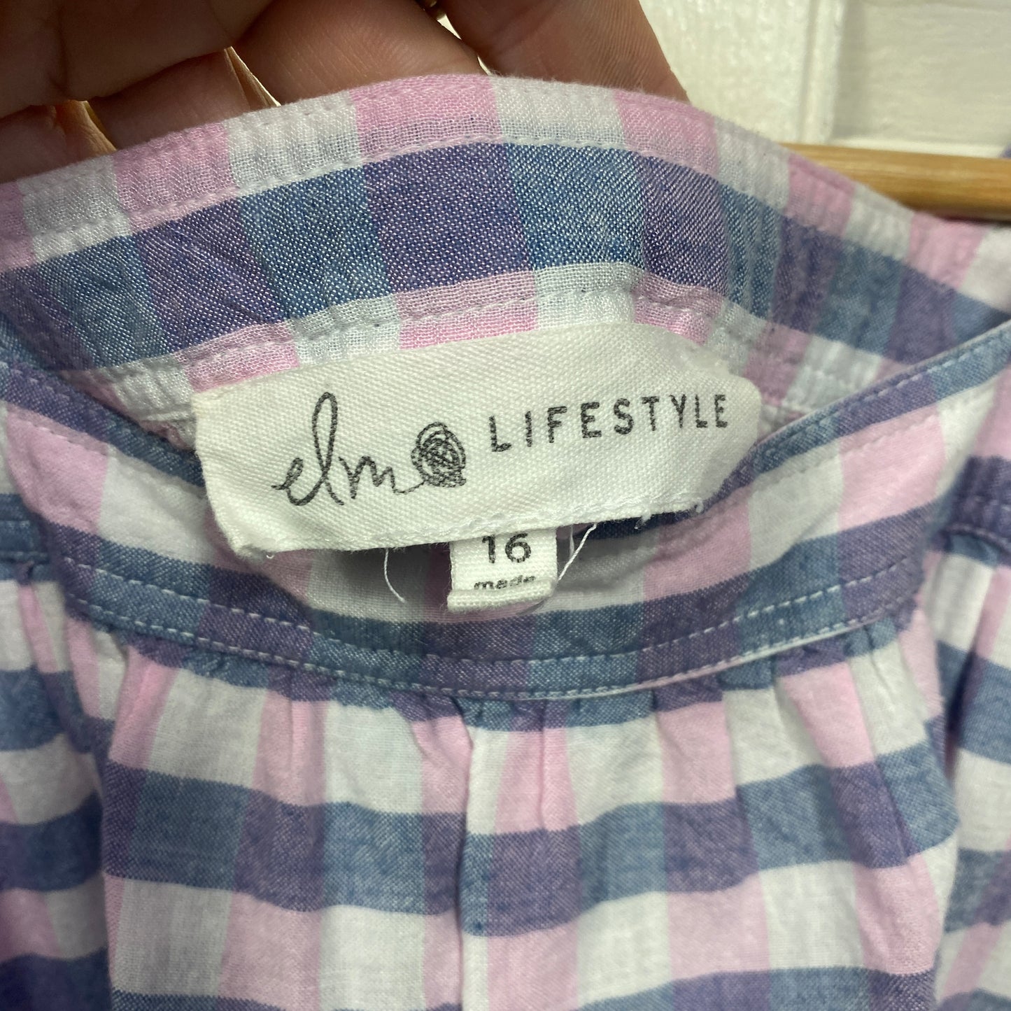 Elm Lifestyle Top Size 16 Pueple Pink Gingham Check (Fault)