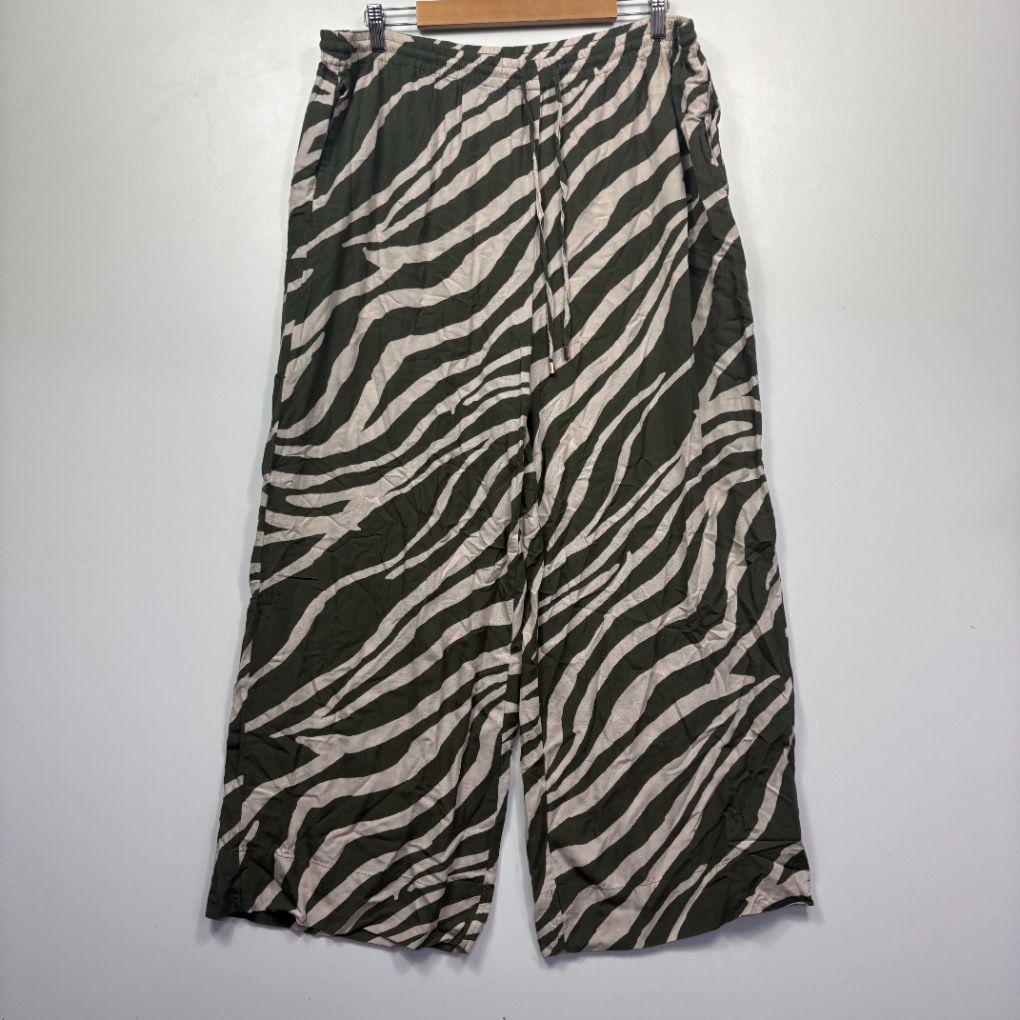 Target Olive Zebra Print Linen Wide-Leg Pants - Size 14