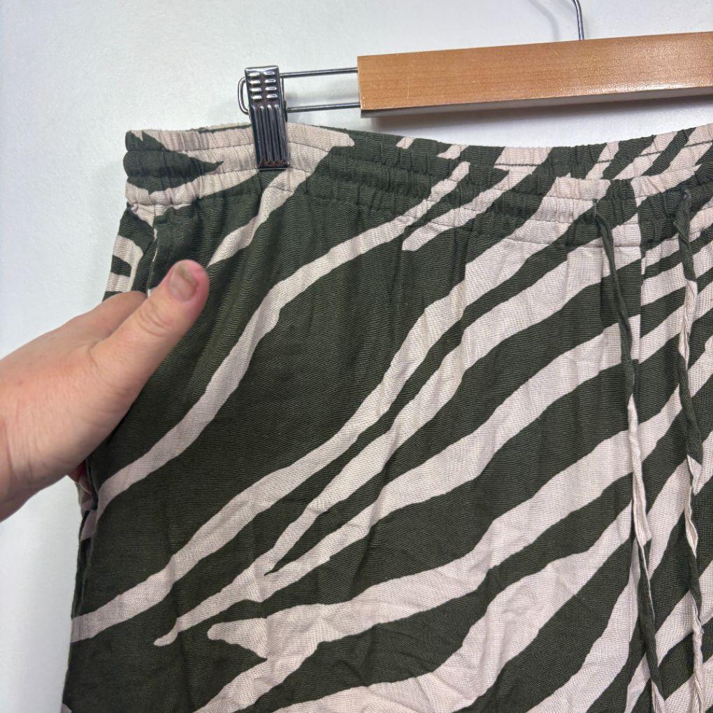 Target Olive Zebra Print Linen Wide-Leg Pants - Size 14