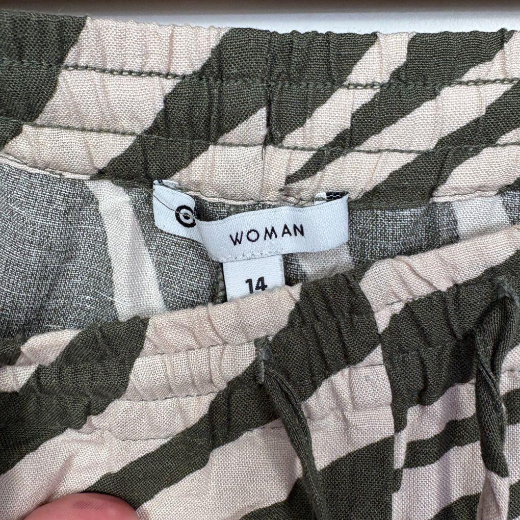 Target Olive Zebra Print Linen Wide-Leg Pants - Size 14