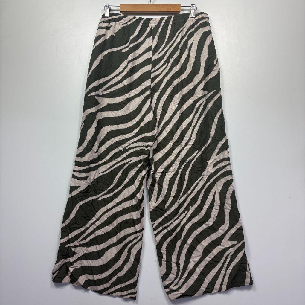 Target Olive Zebra Print Linen Wide-Leg Pants - Size 14