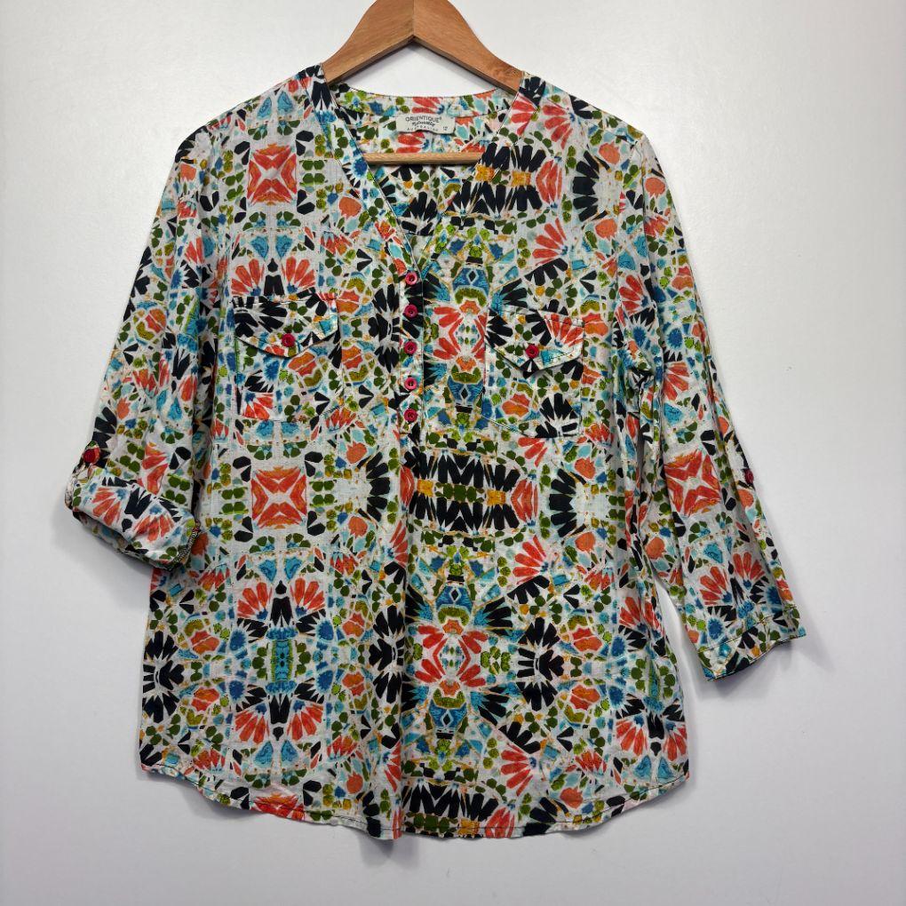 Orientique Multicolour Floral Cotton Blouse - Size 12