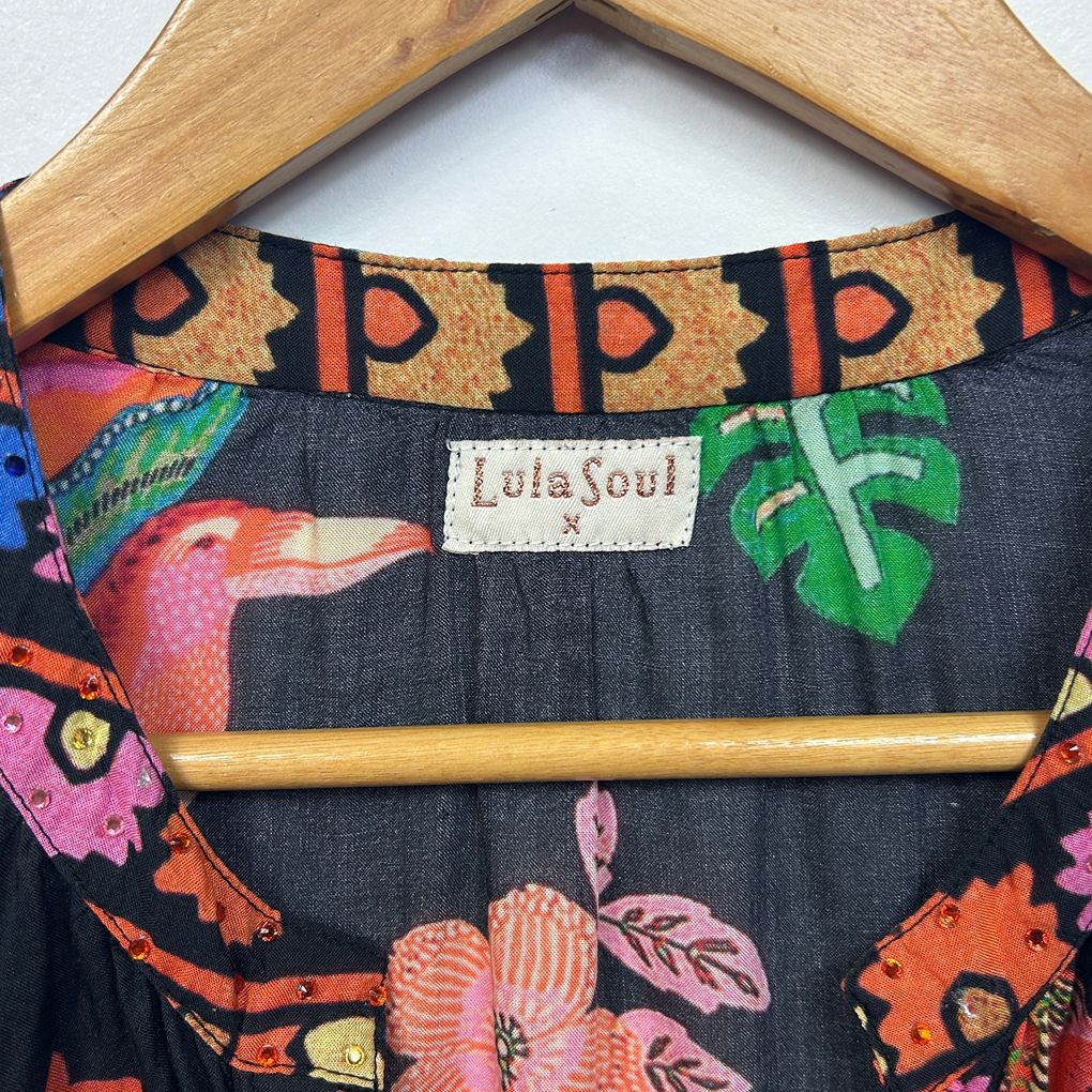 Lulasoul Black Multicoloured Floral Dress - One Size