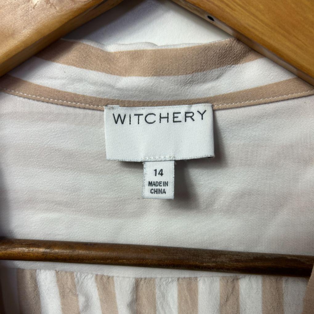 Witchery Tan White Striped Shirt - Size 14