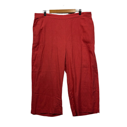 Sussan Linen Blend Cropped Pants Pockets Red Elastic Waist