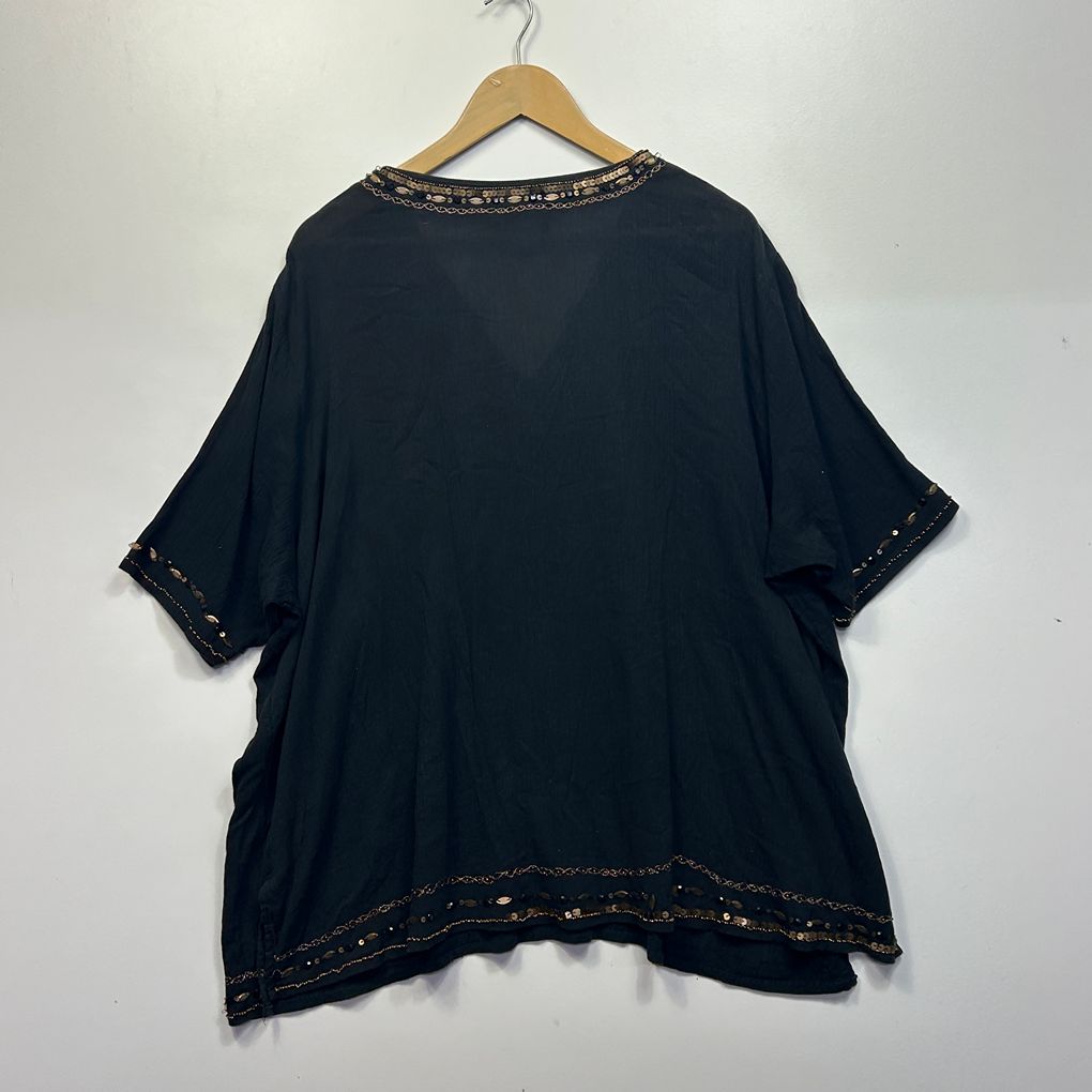 My Size Black Sequin Beaded Cotton Top - Size 22/XL