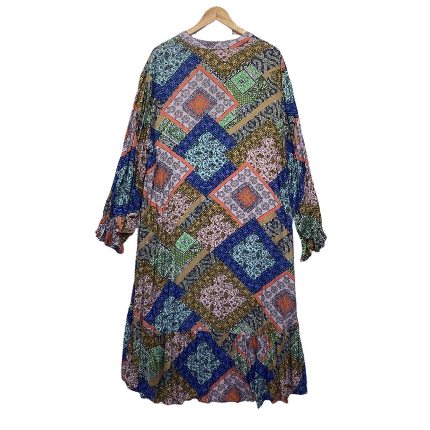 Carolina Dress Size XL 16 18 Long Sleeve Multicoloured Patchwork Print Viscose