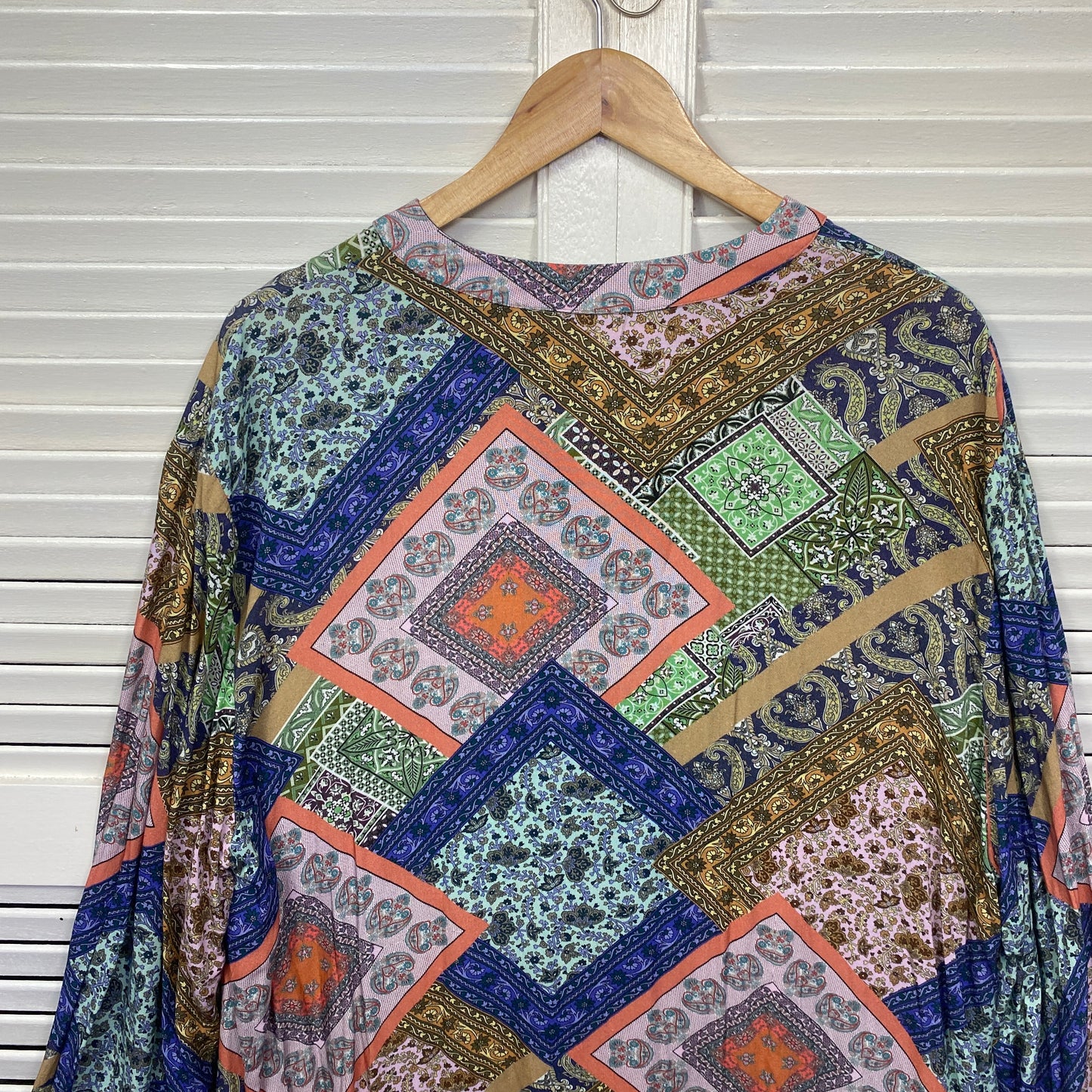 Carolina Dress Size XL 16 18 Long Sleeve Multicoloured Patchwork Print Viscose