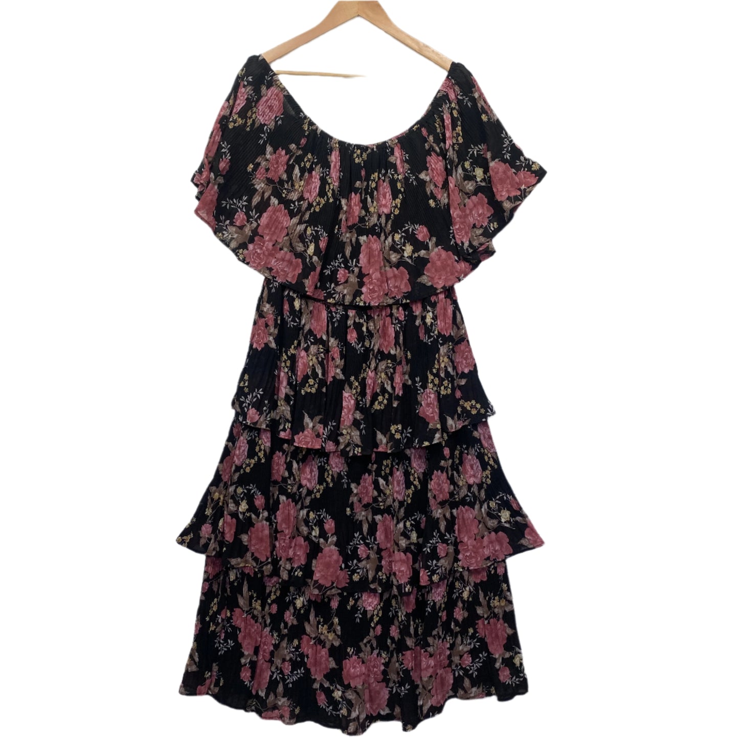 Vine Apparel Dress Size 16 Black Pink Floral Tiered Cocktail