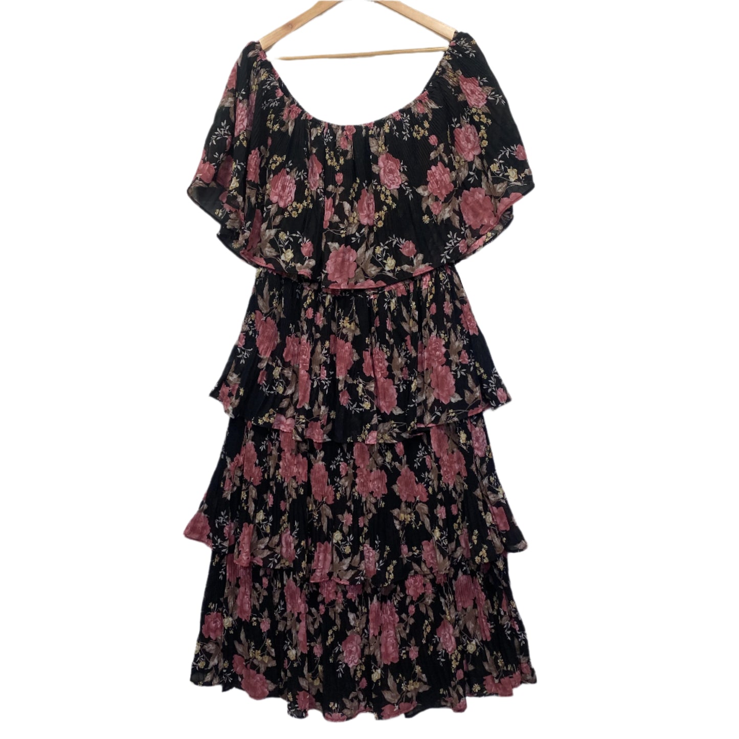 Vine Apparel Dress Size 16 Black Pink Floral Tiered Cocktail