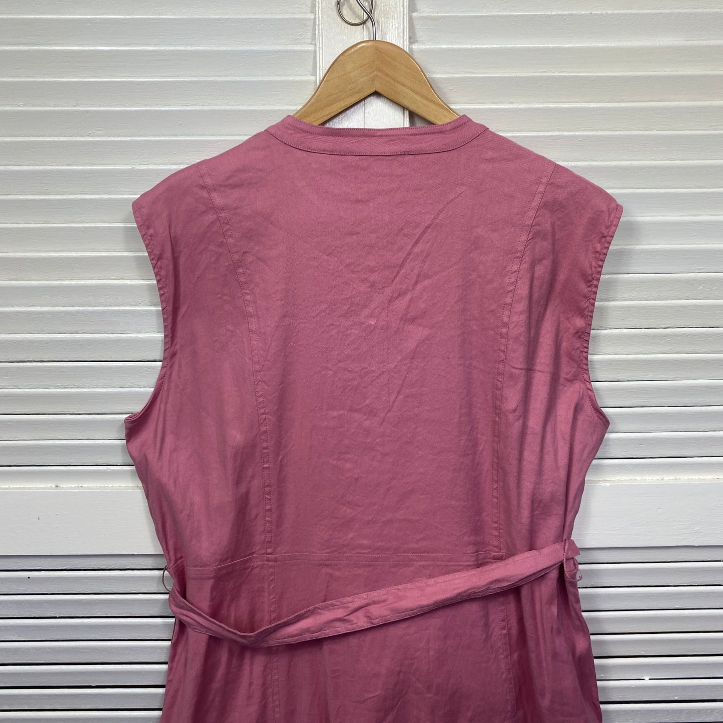 Trenery Linen Blend Dress Size 16 Pink Sleeveless Belted Long Length Pockets