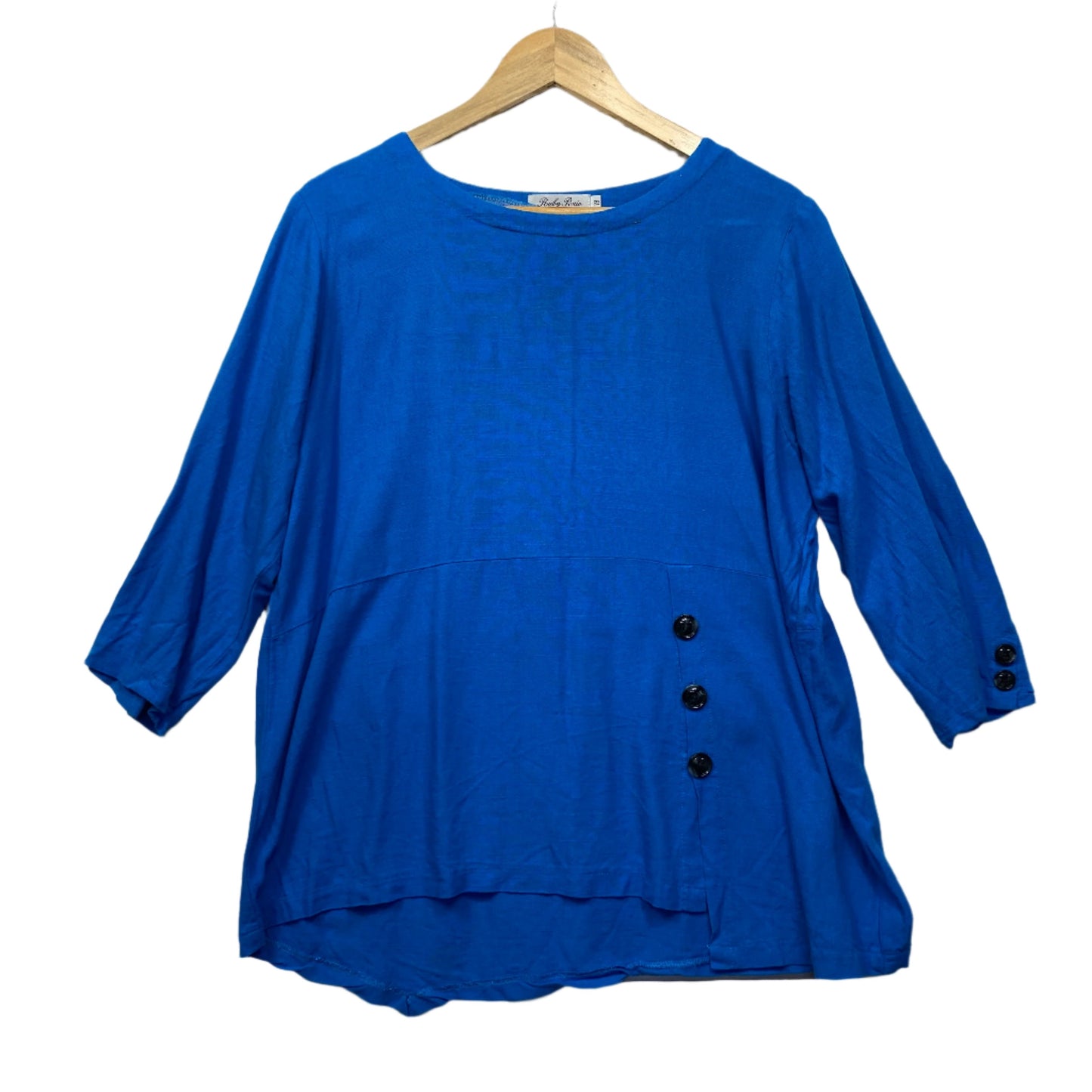 Ruby Rain Top Size 18 Plus Blue Long Sleeve Linen Blend