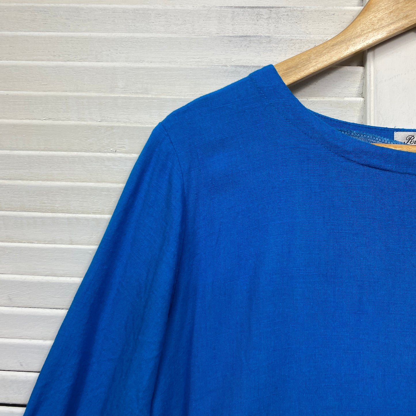 Ruby Rain Top Size 18 Plus Blue Long Sleeve Linen Blend