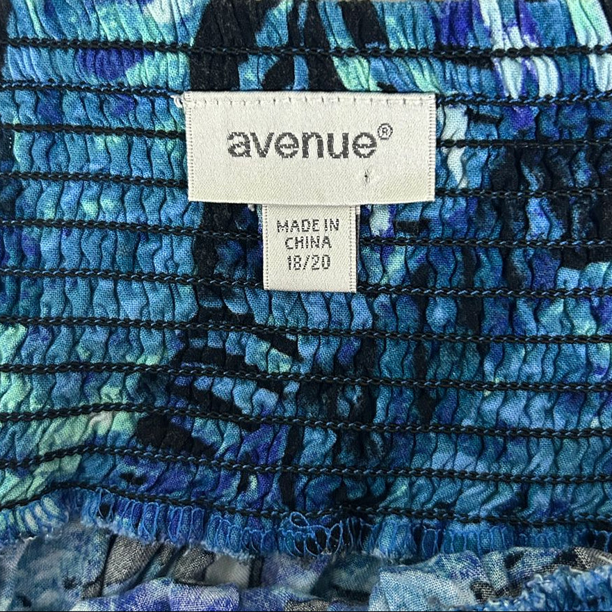 Avenue Blue Leaf Print Maxi Skirt - Size 18/20
