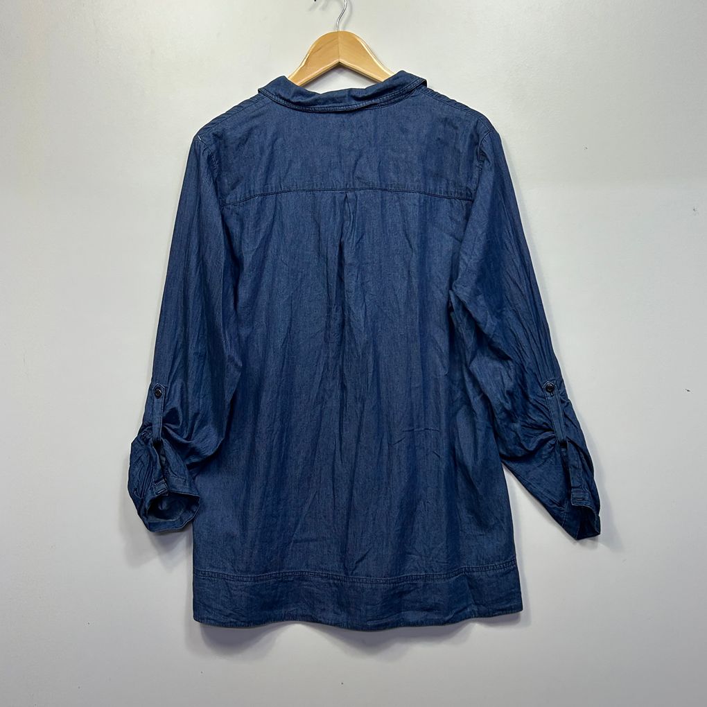 Katies Blue Chambray Pleated Long Sleeve Shirt - Size 18
